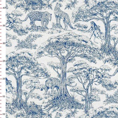 Indigo Safari Toile de Jouy Tarzı Dijital Baskılı Kumaş
