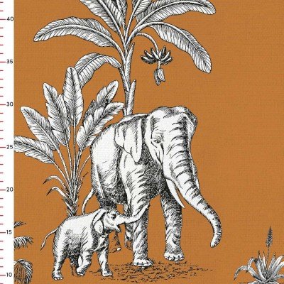 Fil Temalı Gravür Temalı Toile Tarzı Dijital Baskılı Kumaş