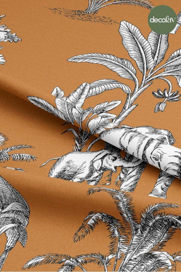 Fil Temalı Gravür Temalı Toile Tarzı Dijital Baskılı Kumaş Fil Temalı Gravür Temalı Toile Tarzı Dijital Baskılı Kumaş