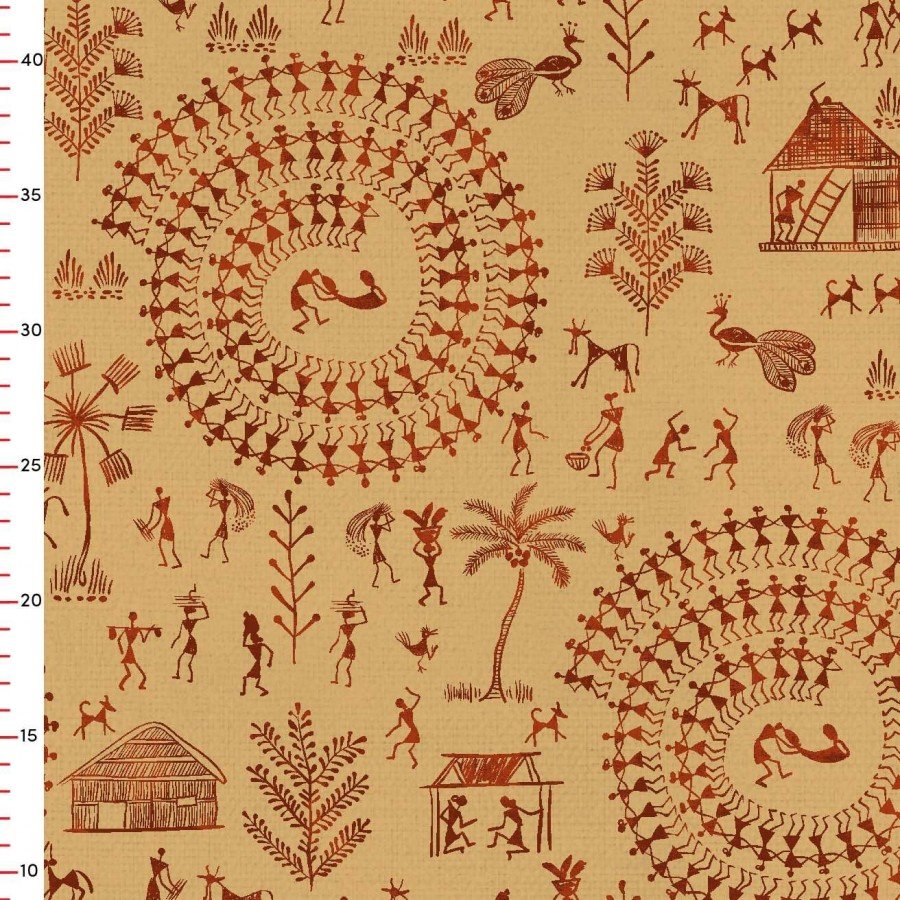 Tribal Etnik Hikaye Desenli Dijital Baskılı Kumaş