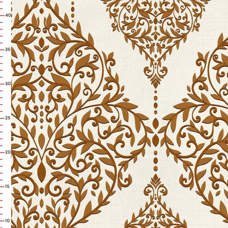 Altın Vuslat - Osmanli Stili Damask Desenli Dijital Baskılı Kumaş