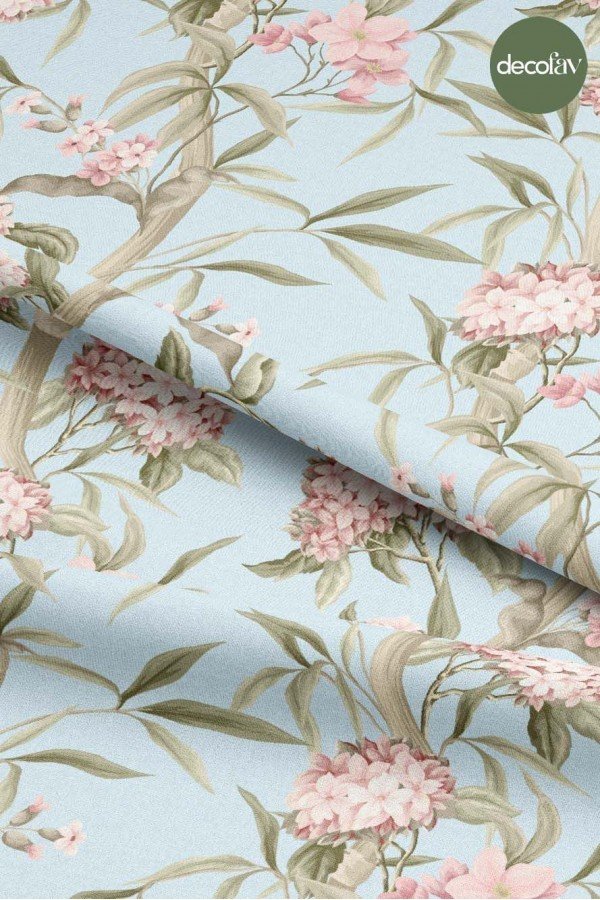 Pastel Mavi Zemin Vintage Çiçek Desenli Dijital Baskılı Kumaş Pastel Mavi Zemin Vintage Çiçek Desenli Dijital Baskılı Kumaş