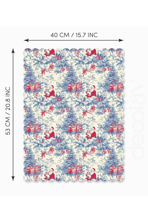 Noel Baba Toile de Jouy Fransız Stili Desenli Lazer Kesim Fırın Örtüsü Noel Baba Toile de Jouy Fransız Stili Desenli Lazer Kesim Fırın Örtüsü