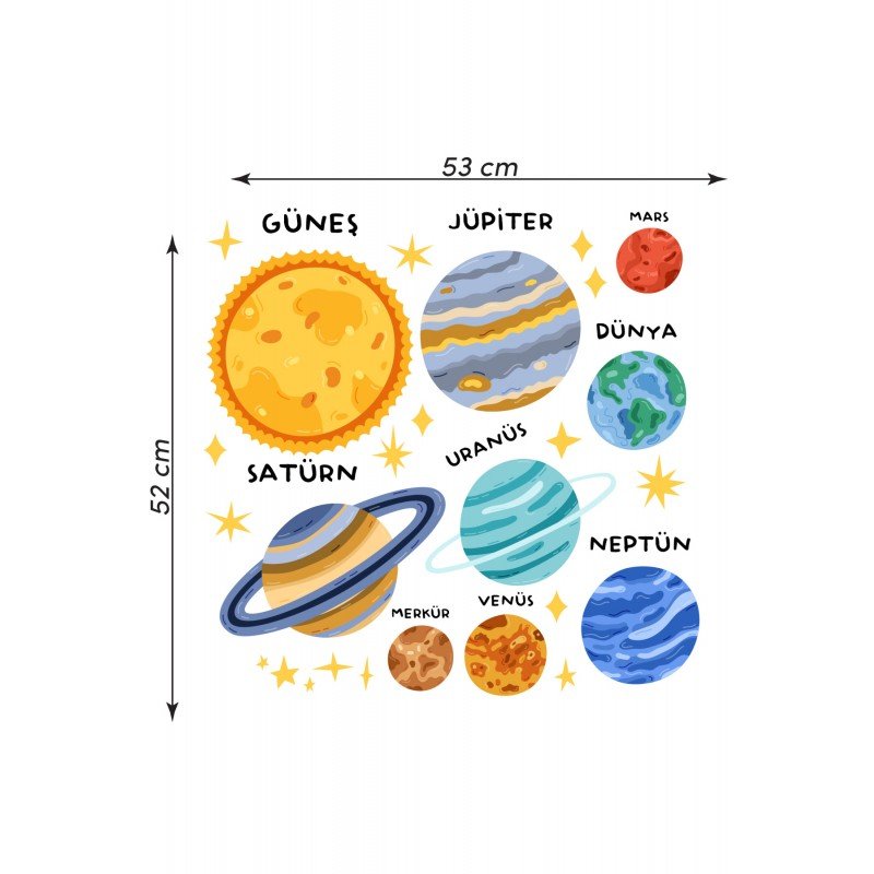 Çocuk Odası Gezegenler ve Yıldızlar Sticker Seti Güneş Sistemi 27 Parça