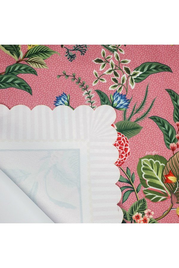 Pembe Zemin Botanik Çiçekler Tasarımlı Lazer Kesim Runner 48x135cm Pembe Zemin Botanik Çiçekler Tasarımlı Lazer Kesim Runner 48x135cm