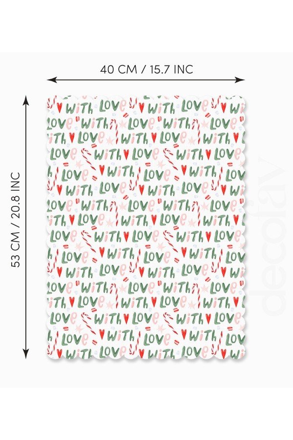 Baston Şeker ve With Love Yazı Desenli Yılbaşı Konsept Lazer Kesim Fırın Örtüsü Baston Şeker ve With Love Yazı Desenli Yılbaşı Konsept Lazer Kesim Fırın Örtüsü