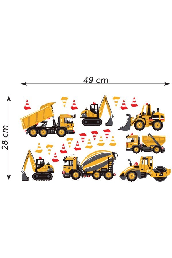 İş Makinaları Sticker Seti Dozer, Kamyon, Kepçe, Mikser, Silindir ve Dubalar 25 Parça