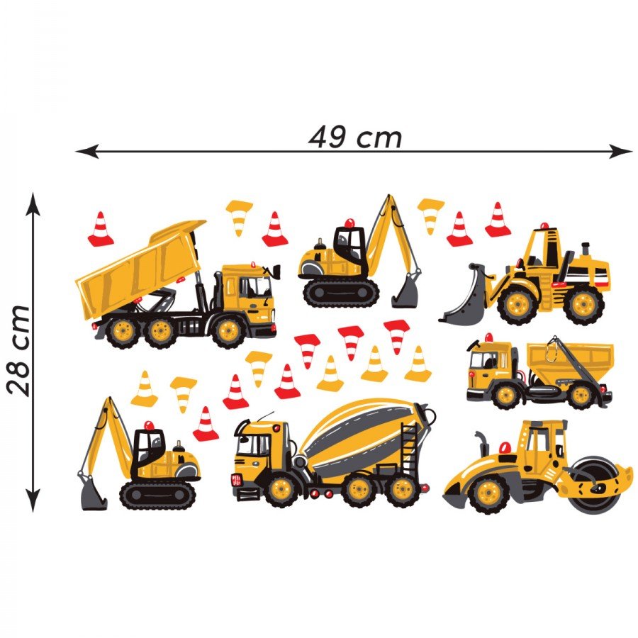 İş Makinaları Sticker Seti Dozer, Kamyon, Kepçe, Mikser, Silindir ve Dubalar 25 Parça