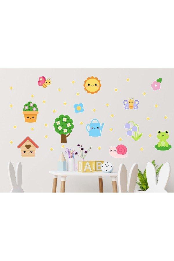 Anaokulu ve Çocuk Odası Şirin Hayvan Temalı Dekoratif Sticker Seti 44 Parça
