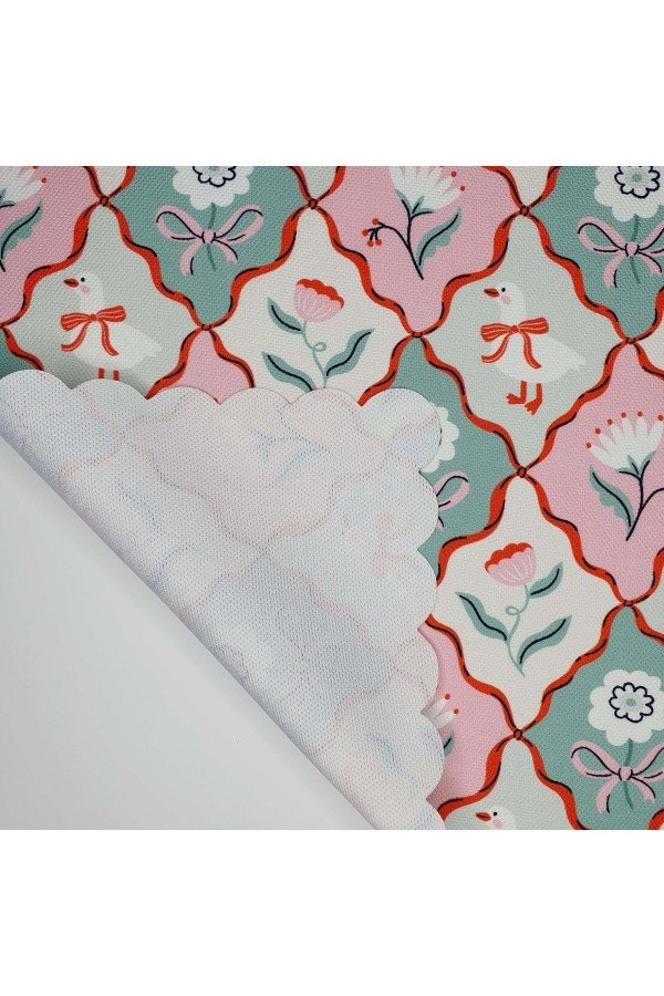 Pinterest Stili Dekoratif Fiyonk, Kaz ve Çiçek Desenli Lazer Kesim Kumaş Fırın Örtüsü Pinterest Stili Dekoratif Fiyonk, Kaz ve Çiçek Desenli Lazer Kesim Kumaş Fırın Örtüsü