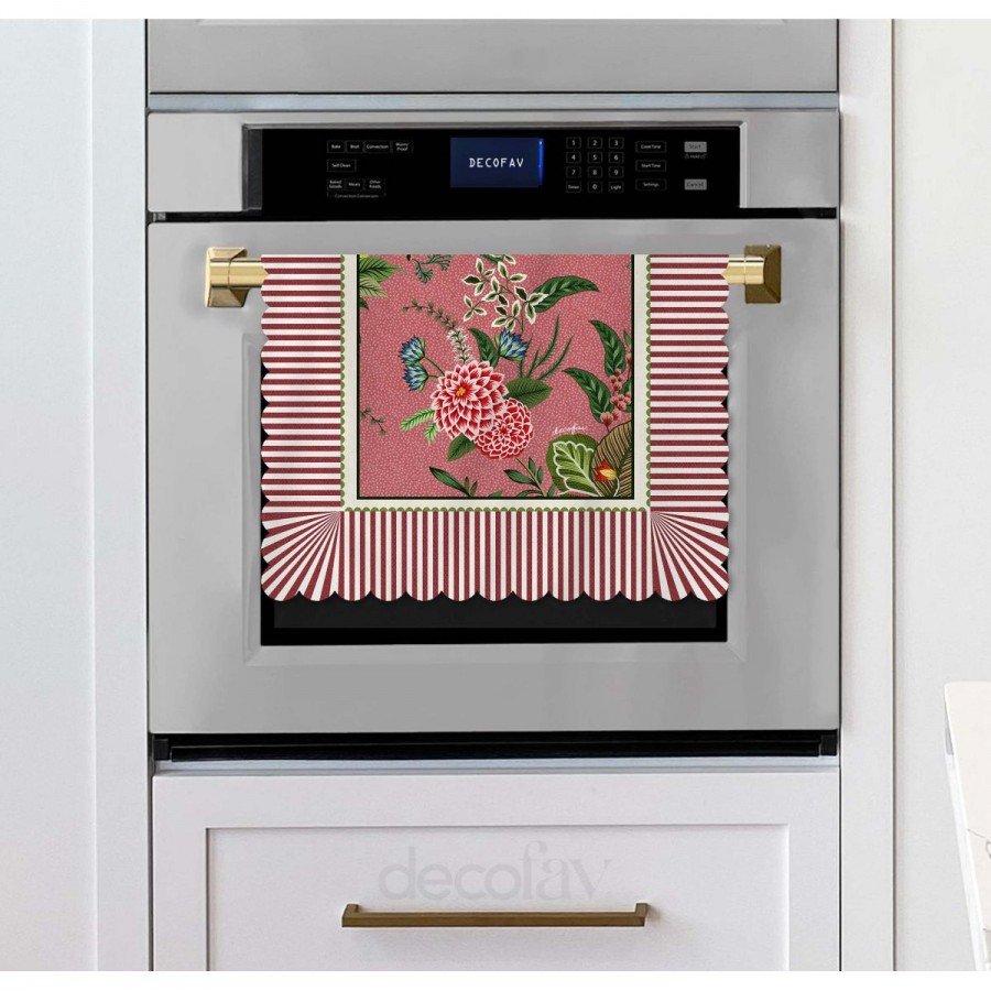 Bordo Çizgi Dekoratif Botanik Çiçekler Tasarımlı Lazer Kesim Fırın Örtüsü 40x53cm