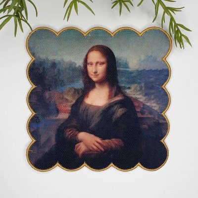 Mona Lisa Tablo Tasarımlı Nakış Kenar Yıkanabilir Kokteyl Peçetesi 1 Adet