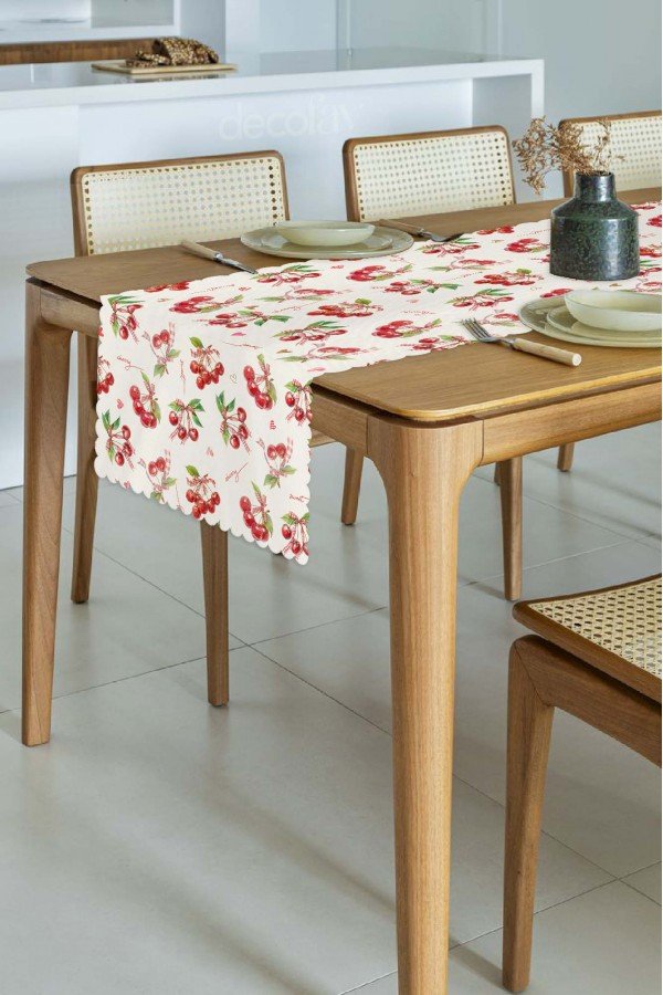 Sulu Boya Sulu Boya Kirazlar ve Yazılar Lazer Kesim Dikişsiz Lazer Kesim Runner - 48x135cm