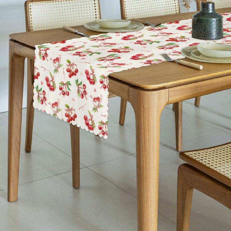 Sulu Boya Sulu Boya Kirazlar ve Yazılar Lazer Kesim Dikişsiz Lazer Kesim Runner - 48x135cm