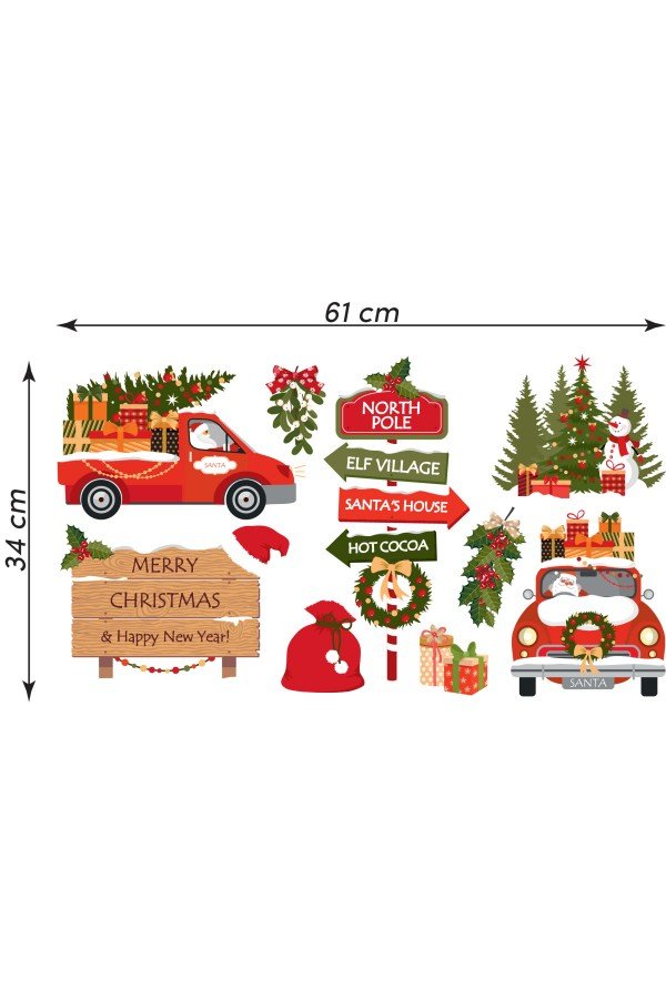 Noel Baba ve Yılbaşı Temalı Duvar Sticker Seti - Çocuk Odası, Ev Dekorasyonu için Yılbaşı Süsleri