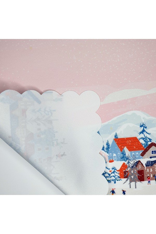 Pastel Pembe Gökyüzü Kış Manzara Desenli Lazer Kesim Fırın Örtüsü Pastel Pembe Gökyüzü Kış Manzara Desenli Lazer Kesim Fırın Örtüsü