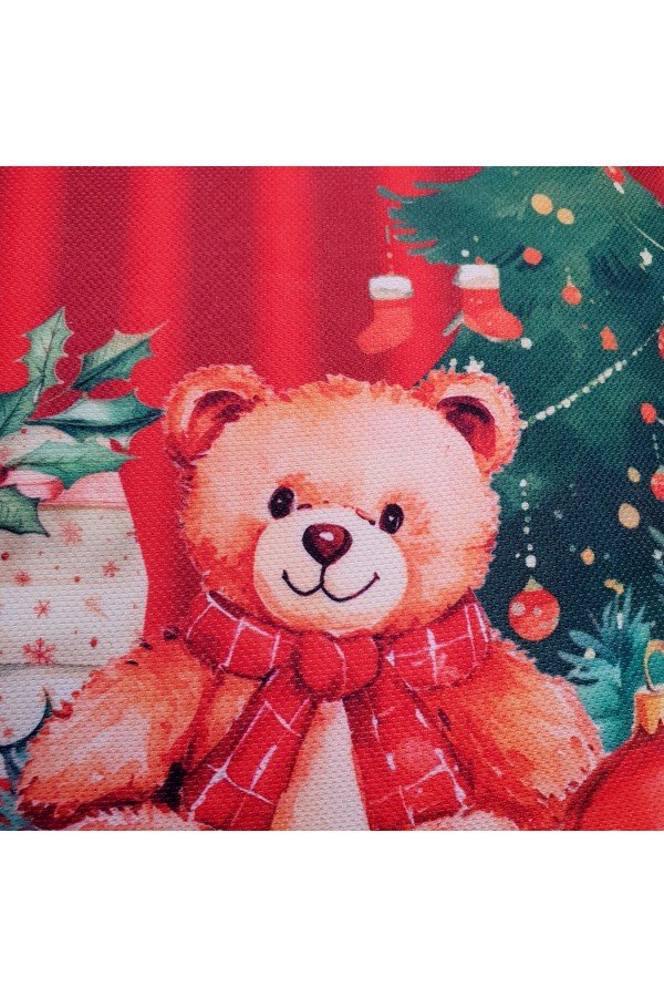 Kırmızı Şeritli Teddy Ayıcık Desenli Yılbaşı Kırlent Kılıfı Kırmızı Şeritli Teddy Ayıcık Desenli Yılbaşı Kırlent Kılıfı