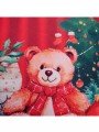 Kırmızı Şeritli Teddy Ayıcık Desenli Yılbaşı Kırlent Kılıfı Kırmızı Şeritli Teddy Ayıcık Desenli Yılbaşı Kırlent Kılıfı