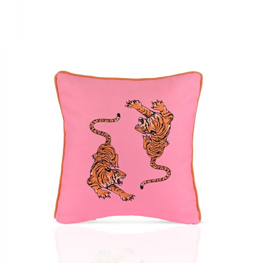 Neon Jungle Kaplan Desenli Pembe Kırlent Kılıfı – 43x43cm