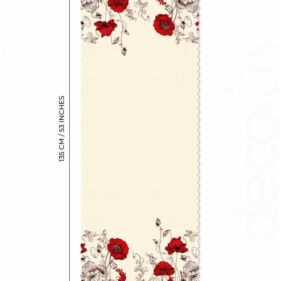 Kırmızı Gelincik Çiçek ve Slogan Tasarımlı Lazer Kesim Runner - 48x135cm
