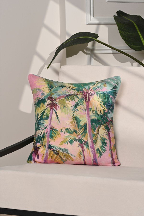 Paradise Palms Renkli Tropikal Ağaç Desenli Kırlent Kılıfı – 43x43cm