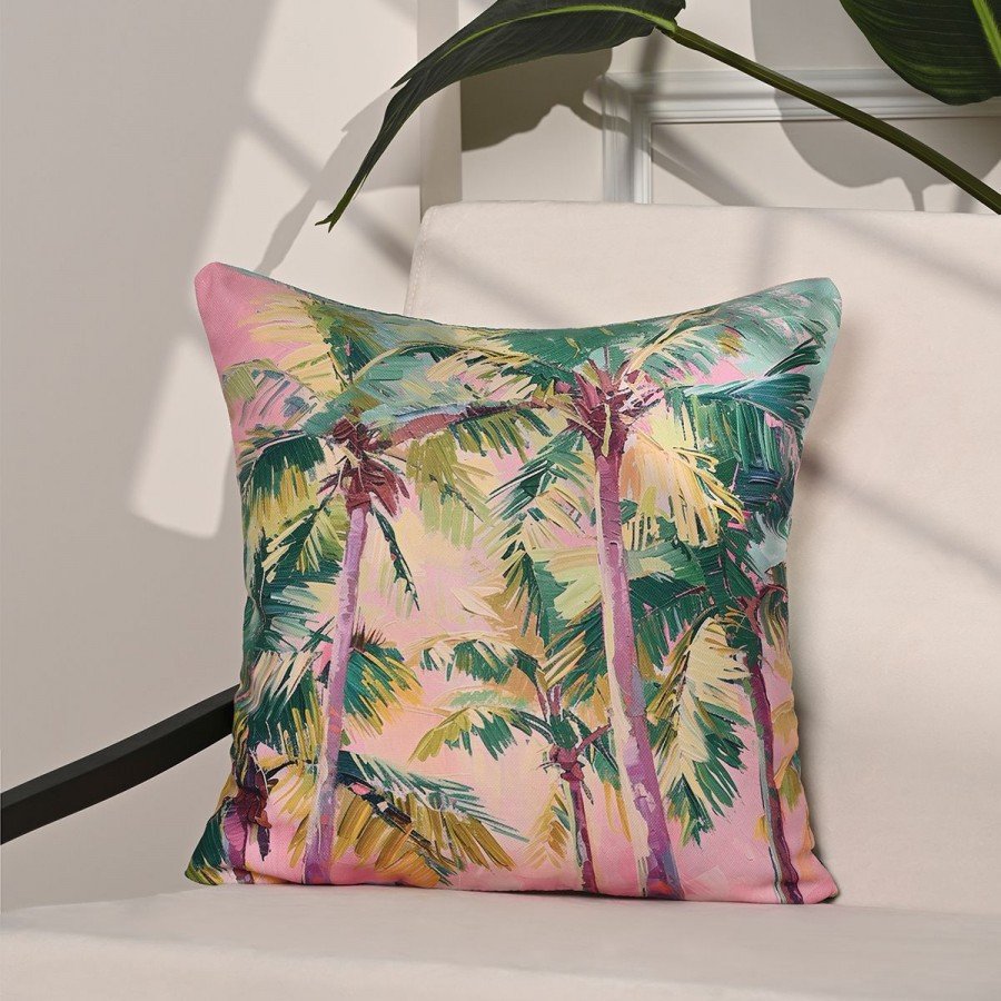 Paradise Palms Renkli Tropikal Ağaç Desenli Kırlent Kılıfı – 43x43cm