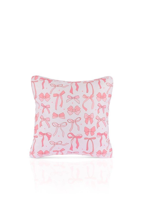 Pink Ribbons Fiyonk Desenli Romantik Kırlent Kılıfı – 43x43cm Pink Ribbons Fiyonk Desenli Romantik Kırlent Kılıfı – 43x43cm
