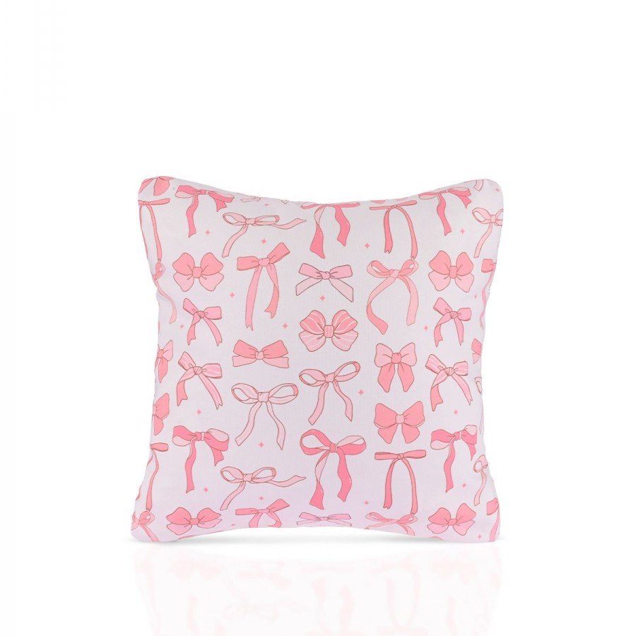 Pink Ribbons Fiyonk Desenli Romantik Kırlent Kılıfı – 43x43cm