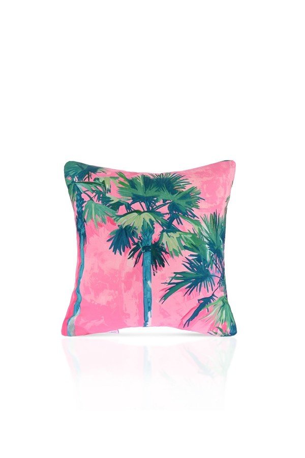 Tropical Sunset Palmiye Desenli Pembe Kırlent Kılıfı – 43x43cm Tropical Sunset Palmiye Desenli Pembe Kırlent Kılıfı – 43x43cm