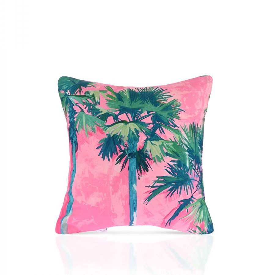 Tropical Sunset Palmiye Desenli Pembe Kırlent Kılıfı – 43x43cm