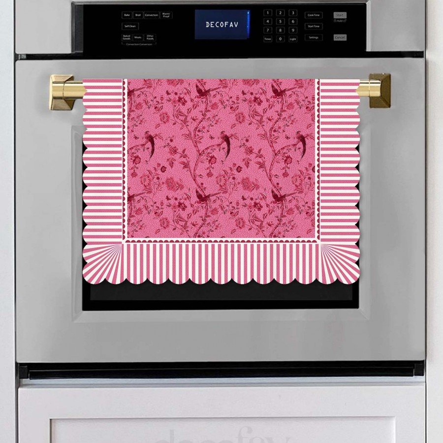 Pembe Zemin Dekoratif Kenar Kuşlar ve Dallar Tasarımlı Lazer Kesim Dikişsiz Fırın Örtüsü - 40x53cm
