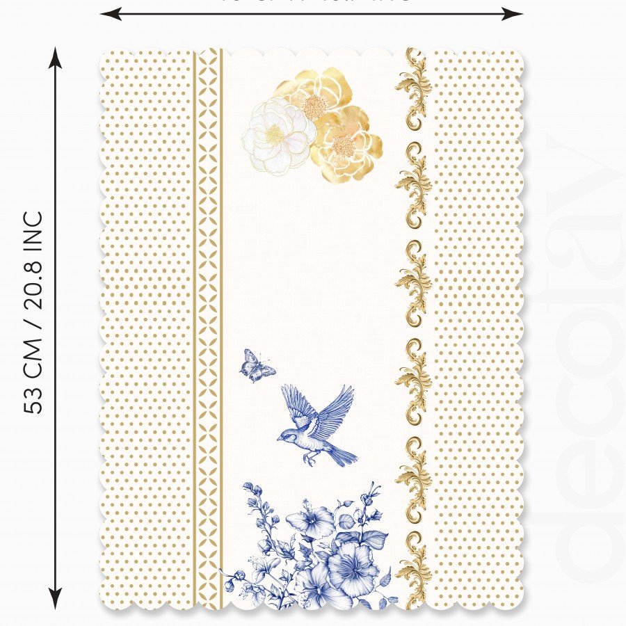 Royal White Uyumlu Çiçek ve Kuş Tasarımlı Lazer Kesim Dikişsiz Fırın Örtüsü - 40x53cm