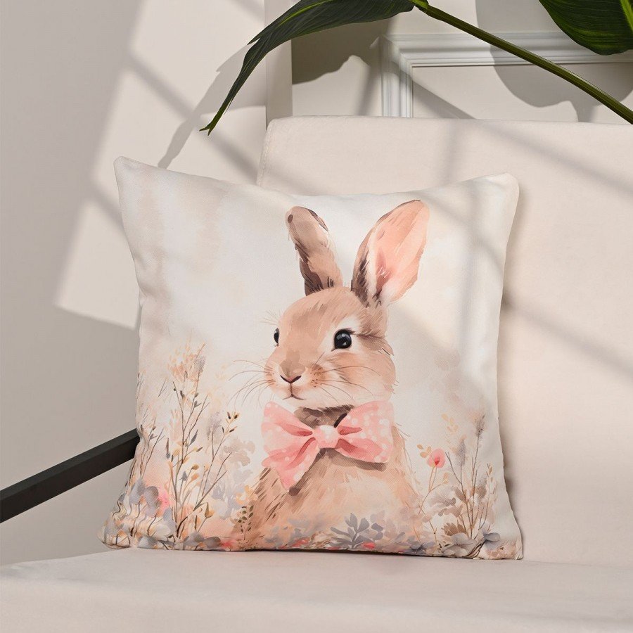 Blossom Bunny Pembe Fiyonklu Tavşan Kırlent Kılıfı – 43x43cm