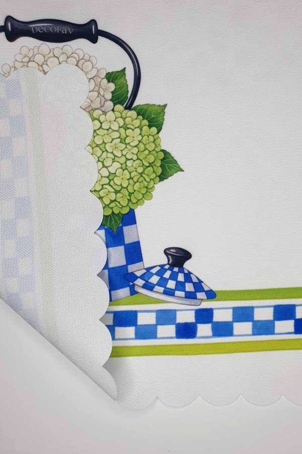 Ortanca Buketli Çaydanlık Desenli Dijital Baskılı Lazer Kesim Dikişsiz Fırın Örtüsü - 40x52cm