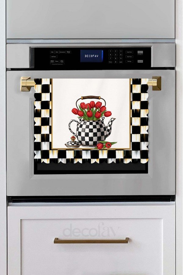 Dama Desenli Lale Çaydanlık Temalı Dijital Baskılı Lazer Kesim Dikişsiz Fırın Örtüsü - 40x52cm Dama Desenli Lale Çaydanlık Temalı Dijital Baskılı Lazer Kesim Dikişsiz Fırın Örtüsü - 40x52cm