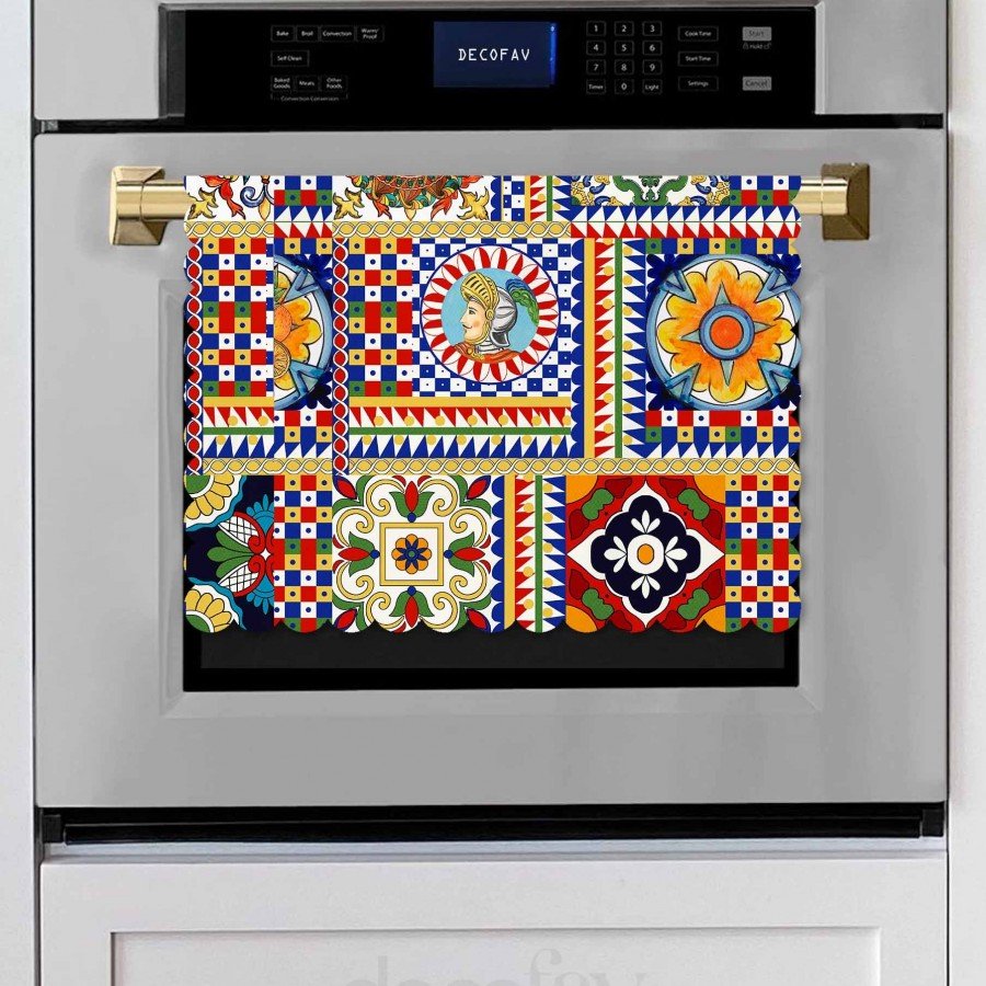 Sicily İtalyan Çini Stili Lazer Kesim Dikişsiz Fırın Örtüsü - 40x53cm