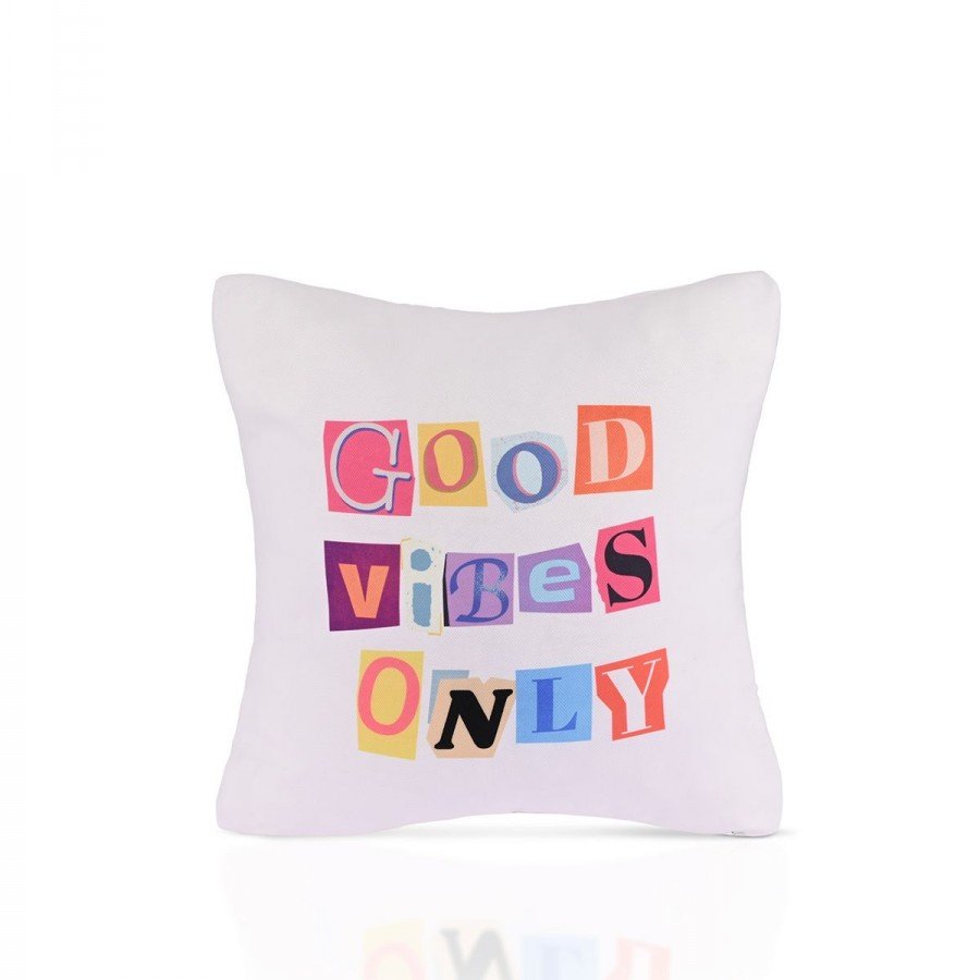 Good Vibes Only Renkli Kolaj Yazılı Kırlent Kılıfı – 43x43cm