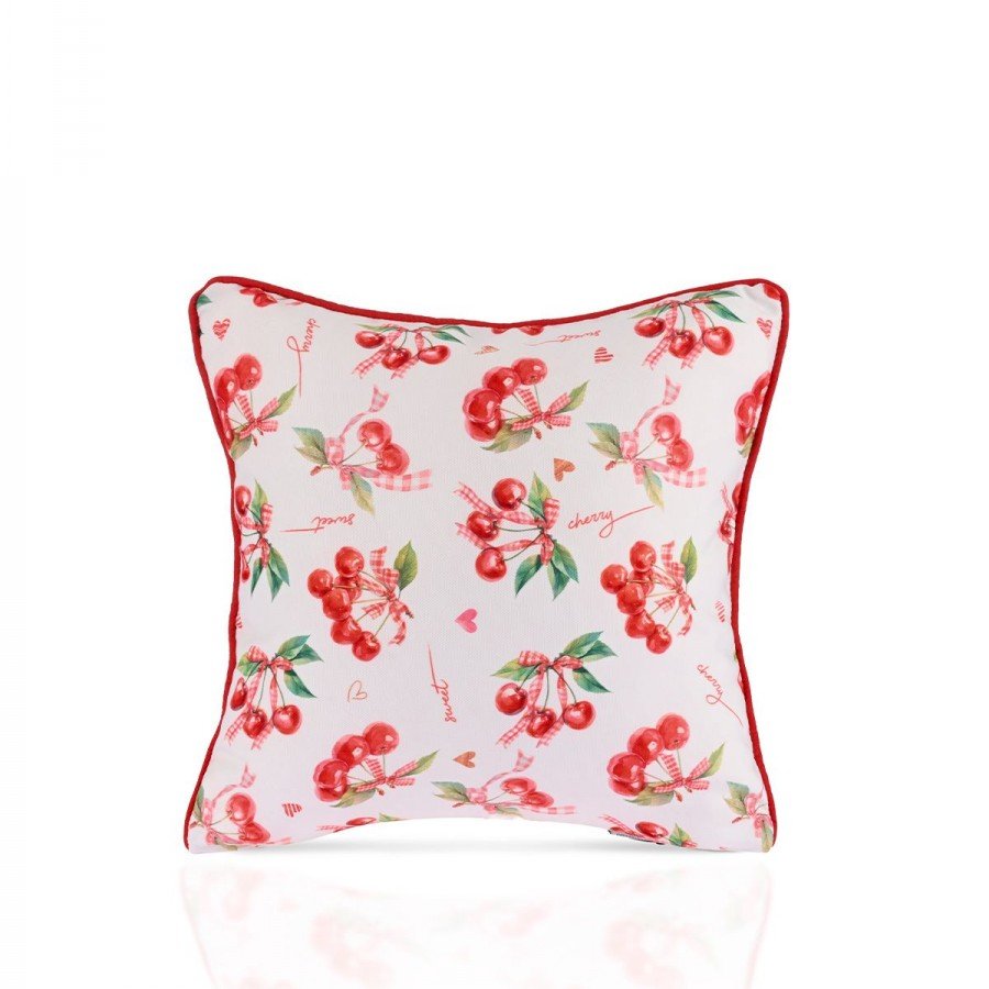Cherry Crush Romantik Kiraz Desenli Kırlent Kılıfı – 43x43cm