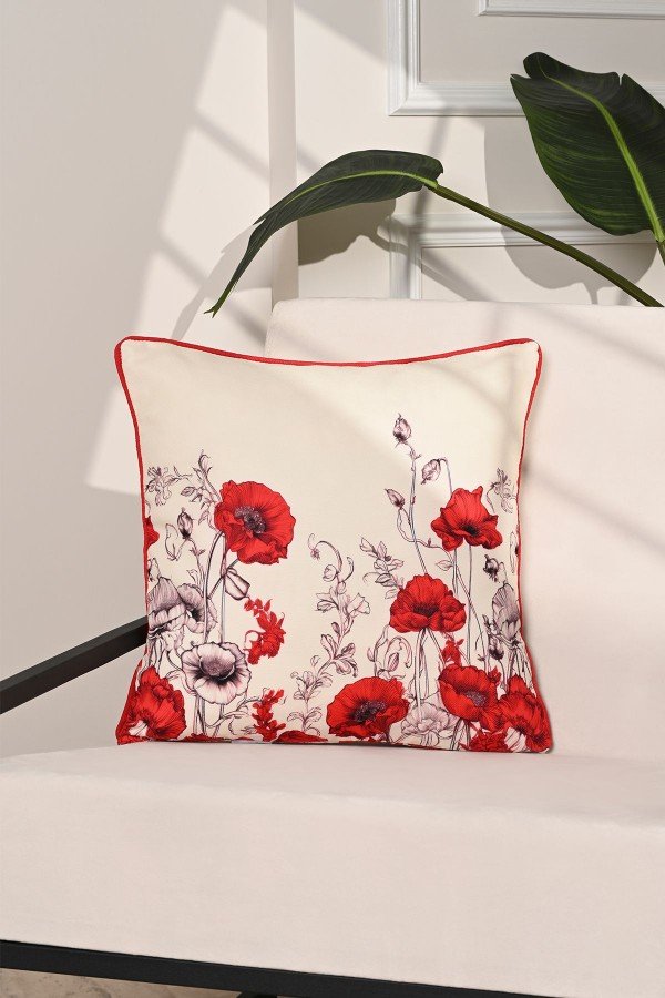 Kırmızı Gelincik Desenli Dijital Baskılı Kırlent Kılıfı – 43x43cm Kırmızı Gelincik Desenli Dijital Baskılı Kırlent Kılıfı – 43x43cm