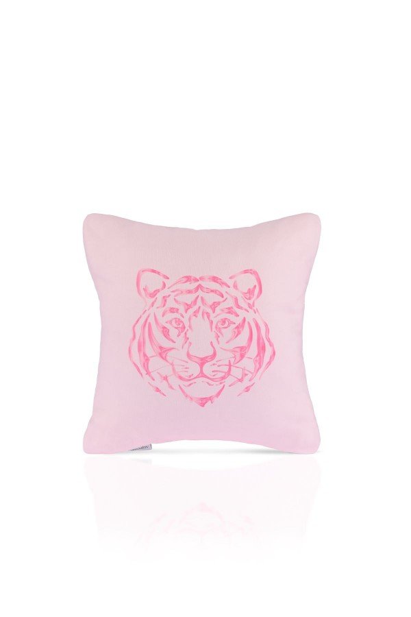 Pink Roar Soyut Kaplan Baş Desenli Kırlent Kılıfı – 43x43cm