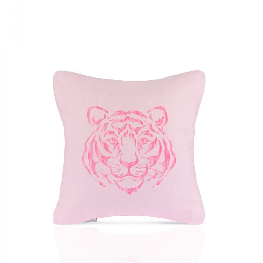 Pink Roar Soyut Kaplan Baş Desenli Kırlent Kılıfı – 43x43cm