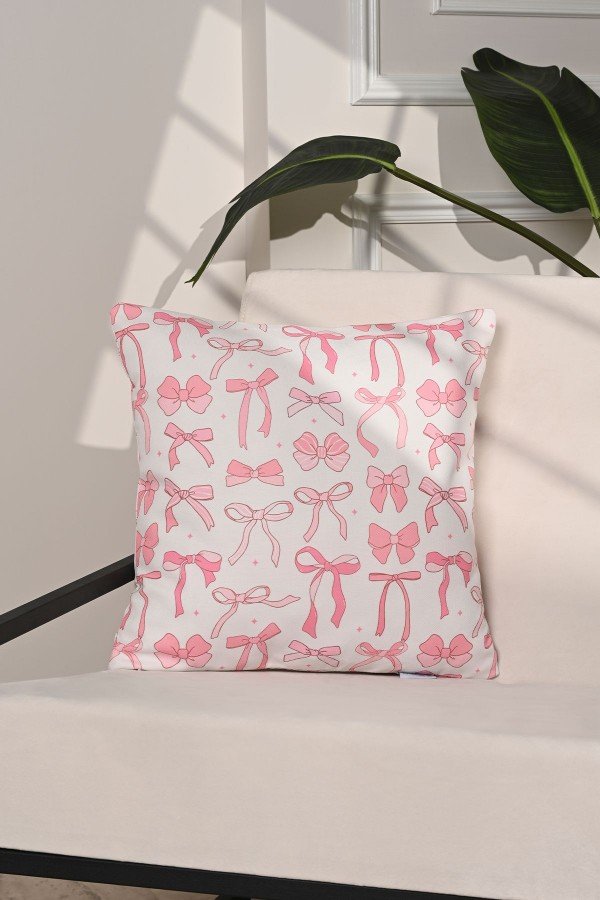 Pink Ribbons Fiyonk Desenli Romantik Kırlent Kılıfı – 43x43cm Pink Ribbons Fiyonk Desenli Romantik Kırlent Kılıfı – 43x43cm
