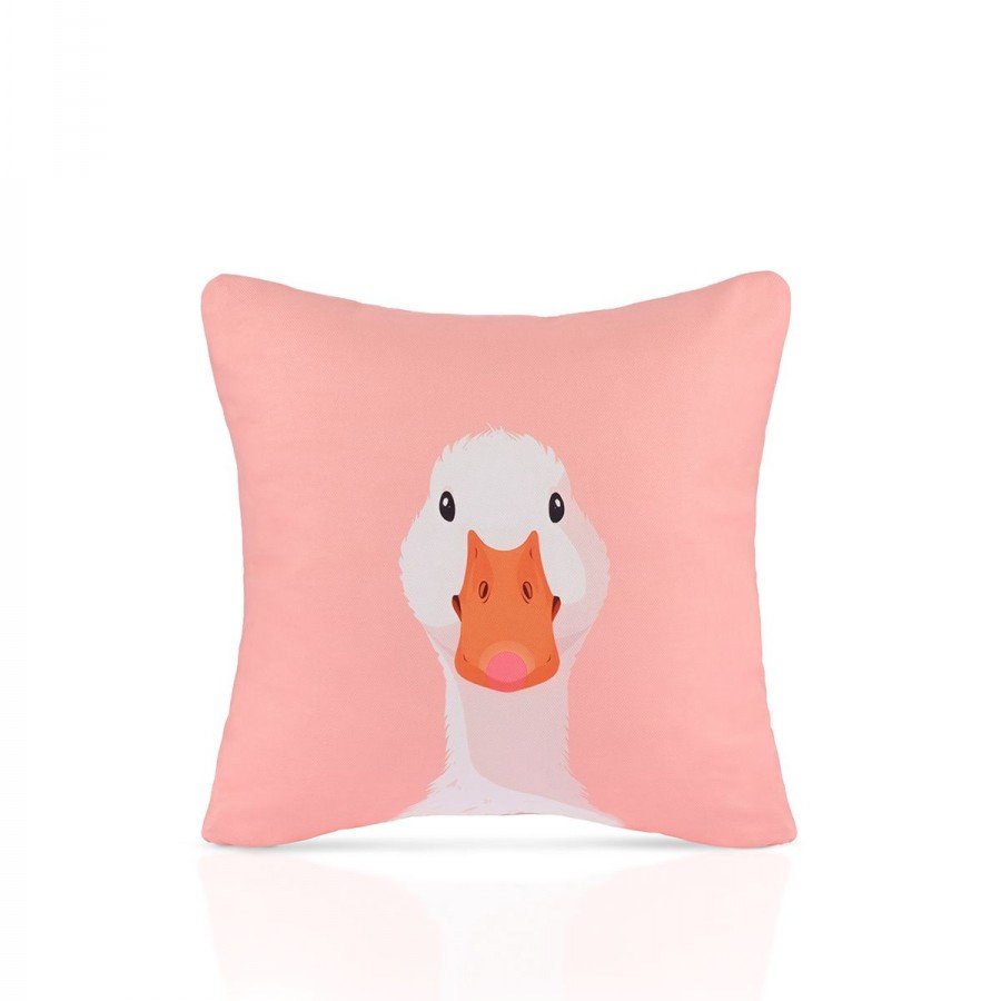 Duck Face Sevimli Kaz İllüstrasyonlu Pembe Kırlent Kılıfı – 43x43cm