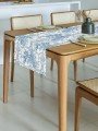 Fransız Stili Toile de Jouy Desenli Dikişsiz Lazer Kesim Runner - 48x132cm Fransız Stili Toile de Jouy Desenli Dikişsiz Lazer Kesim Runner - 48x132cm
