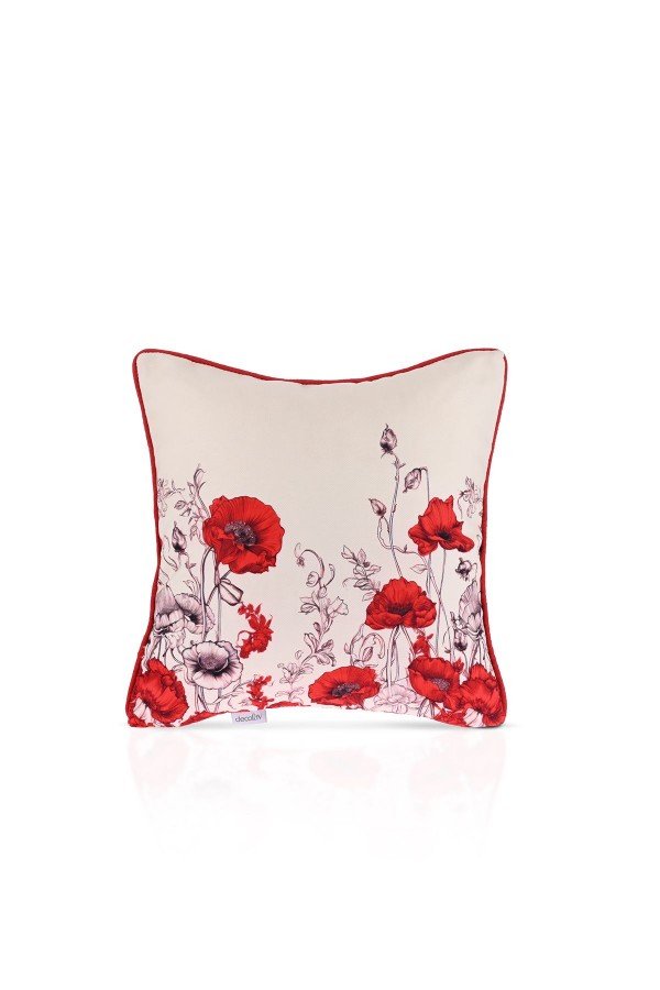 Kırmızı Gelincik Desenli Dijital Baskılı Kırlent Kılıfı – 43x43cm Kırmızı Gelincik Desenli Dijital Baskılı Kırlent Kılıfı – 43x43cm