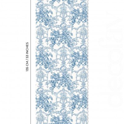 Fransız Stili Toile de Jouy Desenli Dikişsiz Lazer Kesim Runner - 48x132cm