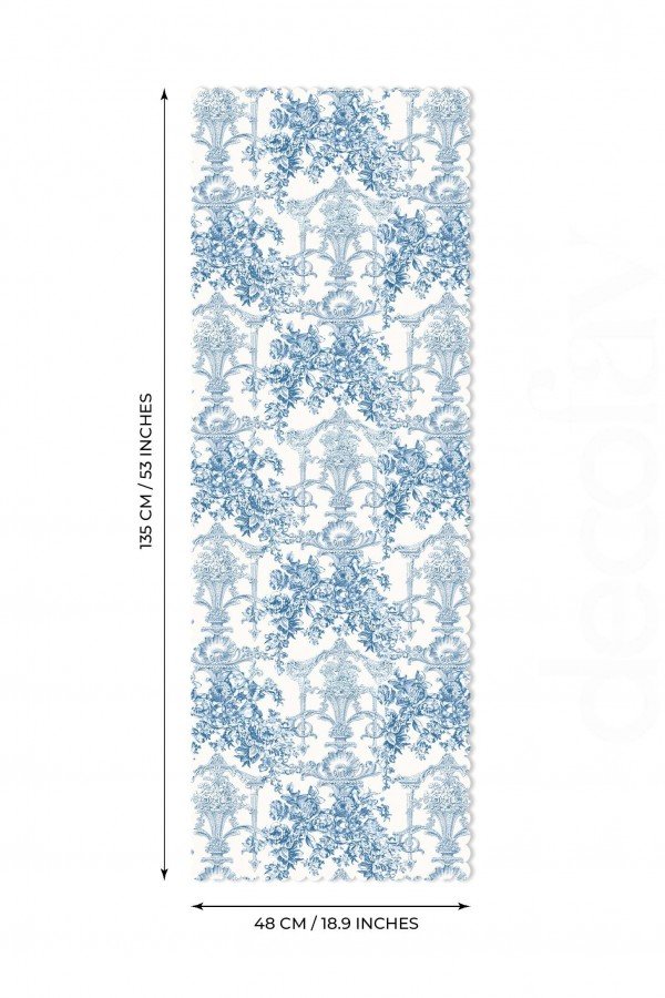 Fransız Stili Toile de Jouy Desenli Dikişsiz Lazer Kesim Runner - 48x132cm Fransız Stili Toile de Jouy Desenli Dikişsiz Lazer Kesim Runner - 48x132cm