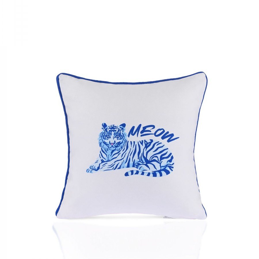 Blue Meow Mavi Kaplan İllüstrasyonlu Kırlent Kılıfı – 43x43cm