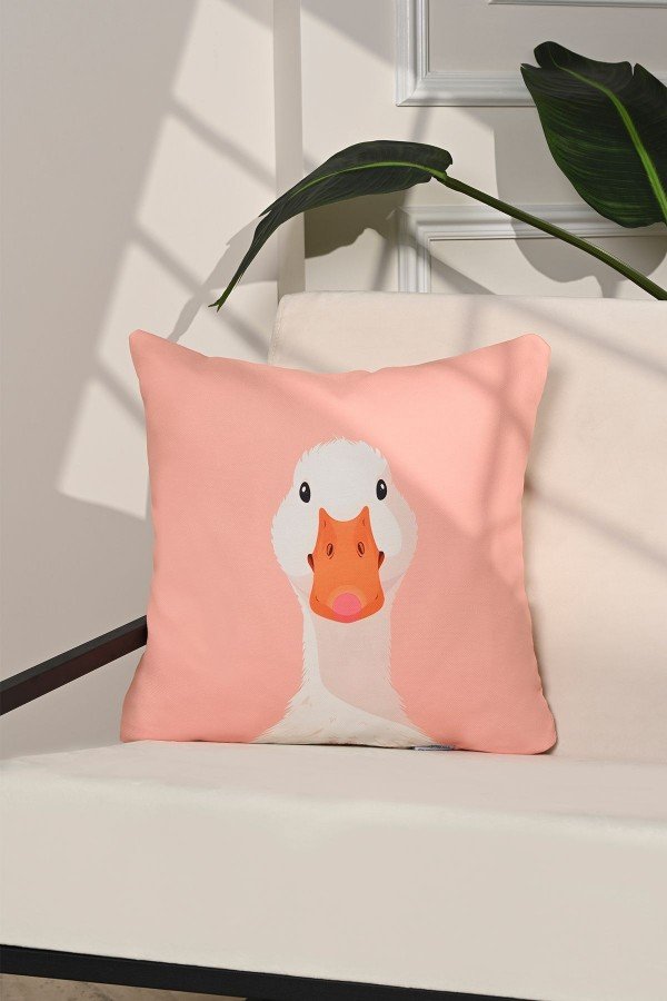 Duck Face Sevimli Kaz İllüstrasyonlu Pembe Kırlent Kılıfı – 43x43cm Duck Face Sevimli Kaz İllüstrasyonlu Pembe Kırlent Kılıfı – 43x43cm