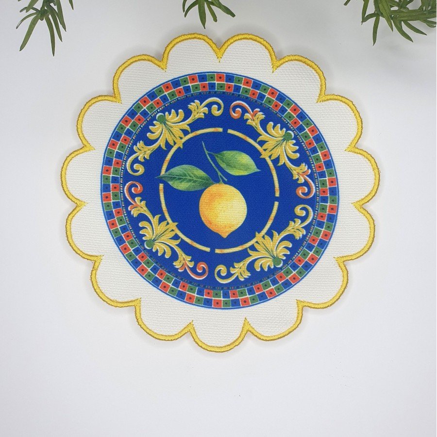 Çini ve Limon Tasarımlı Nakış Kenar Kumaş Kokteyl Peçetesi 1 Adet
